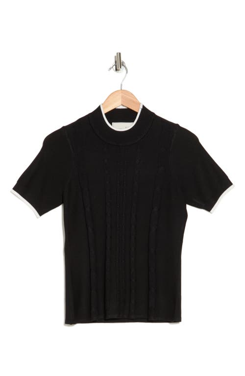 By Design Romy Mock Neck Short Sleeve Cable Knit Sweater In Black