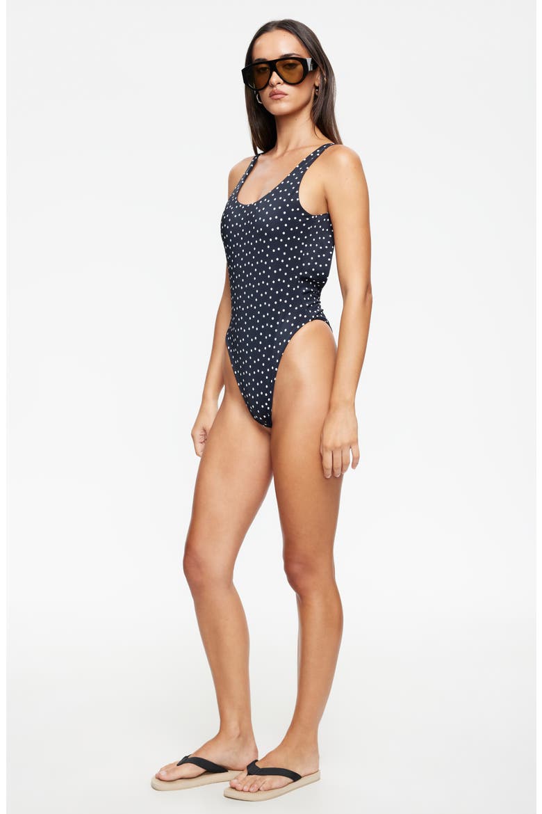 Kenny Polka Dot Low Back One Piece Swimsuit, Alternate, color, NOIR POLKA