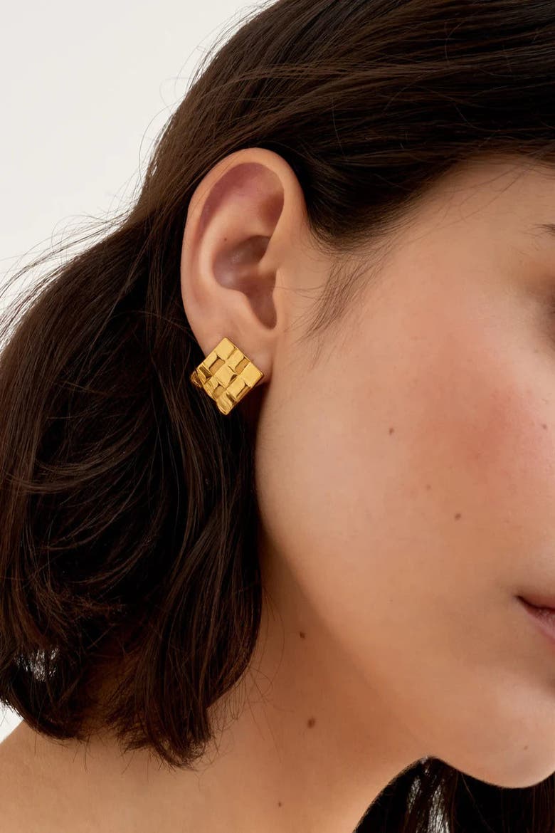 Taya Waterproof Gold Woven Oversized Stud Earrings, Alternate, color, Gold