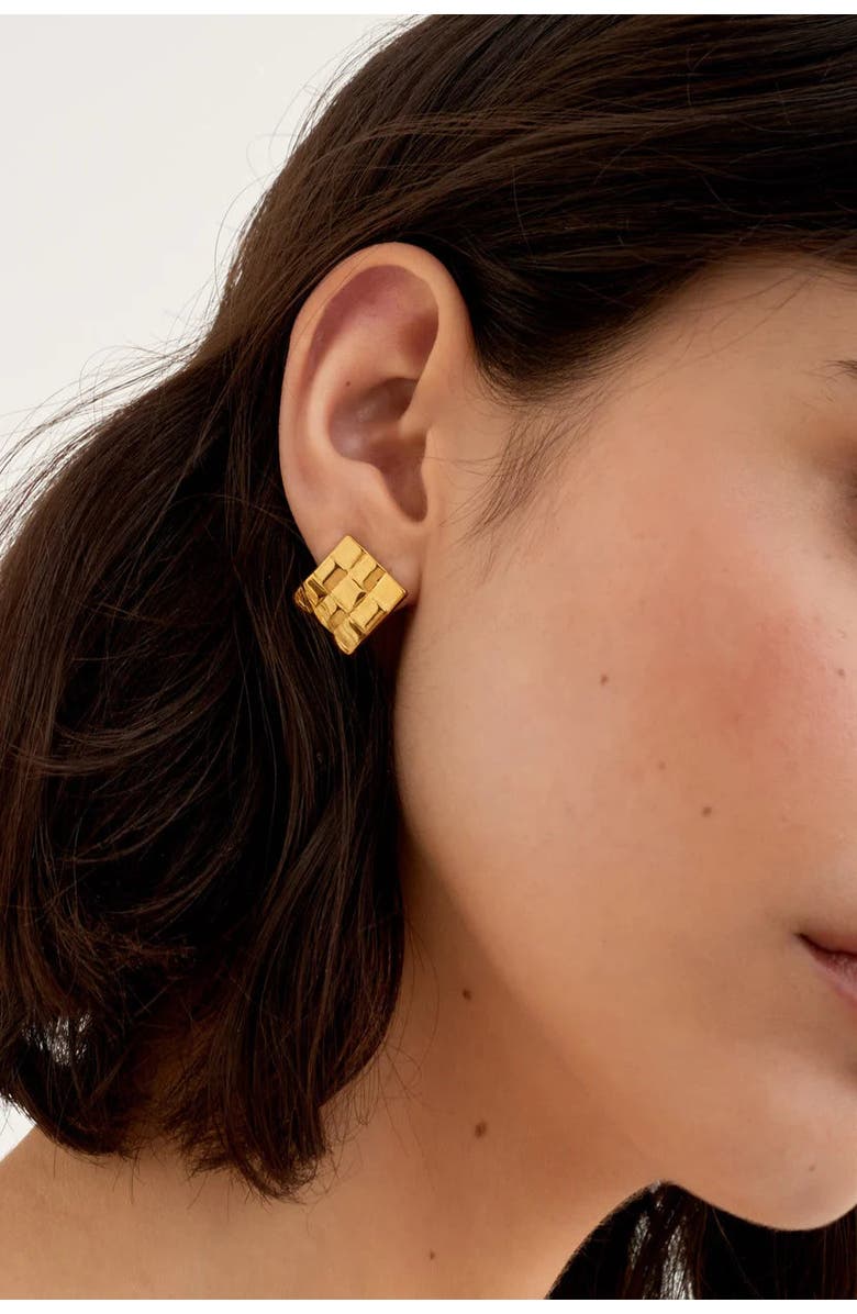 Katie Loxton Taya Waterproof Gold Woven Oversized Stud Earrings, Alternate, color, Gold