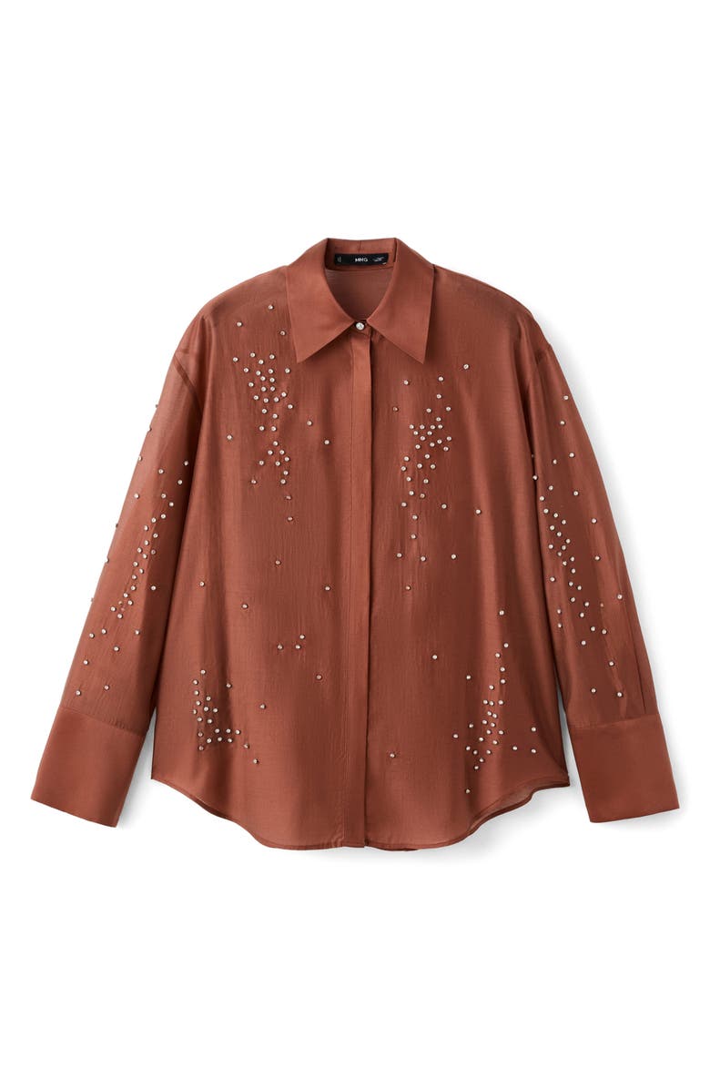MANGO Rhinestone Detail Satin Button-Up Shirt, Alternate, color, 