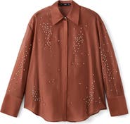 MANGO Rhinestone Detail Satin Button-Up Shirt