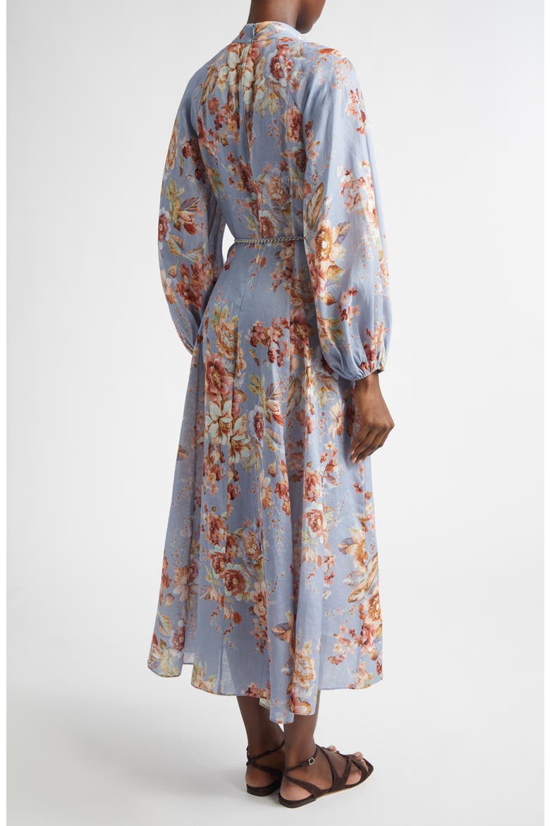 Awaken Long Sleeve Linen Midi Dress, Alternate, color, CHAMBRAY FLORAL