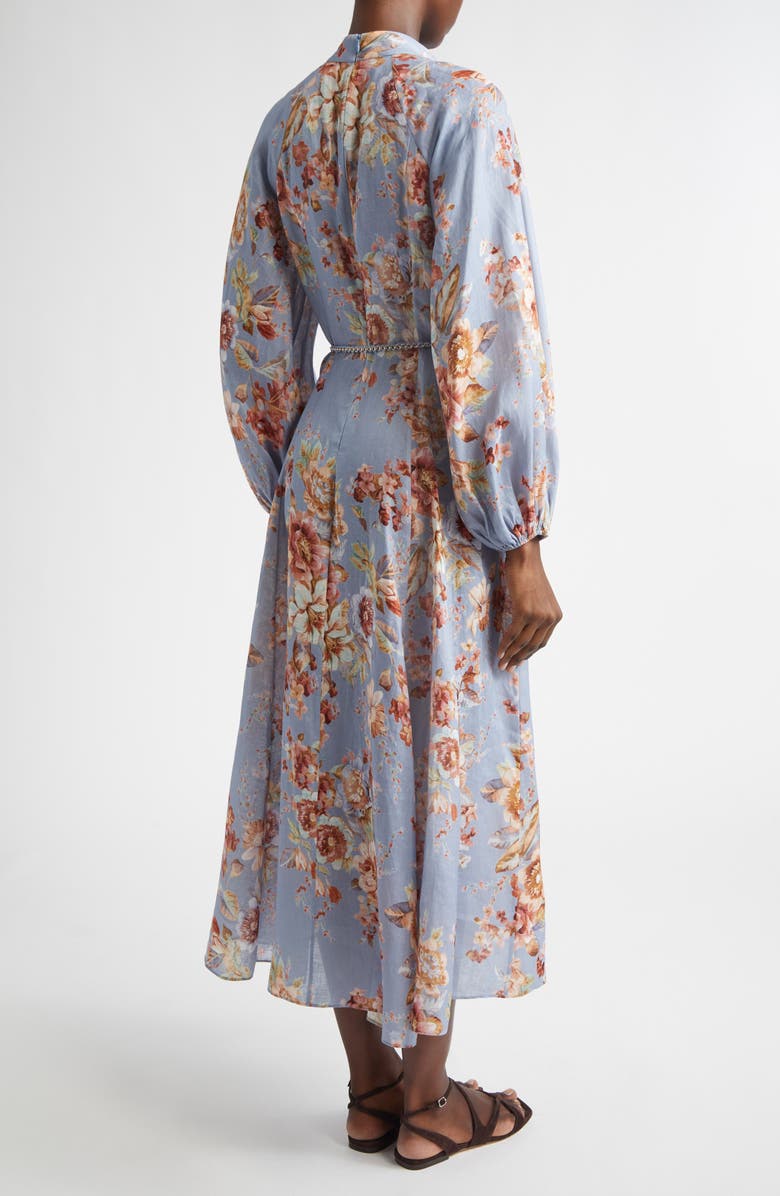 Zimmermann Awaken Long Sleeve Linen Midi Dress, Alternate, color, Chambray Floral