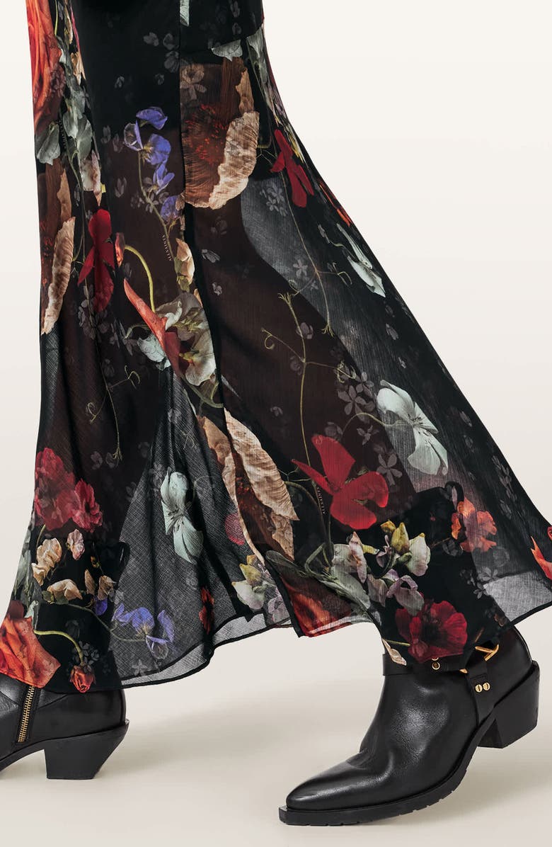 AllSaints Tiwa Floral Puff Sleeve Maxi Dress, Alternate, color, Haze Black