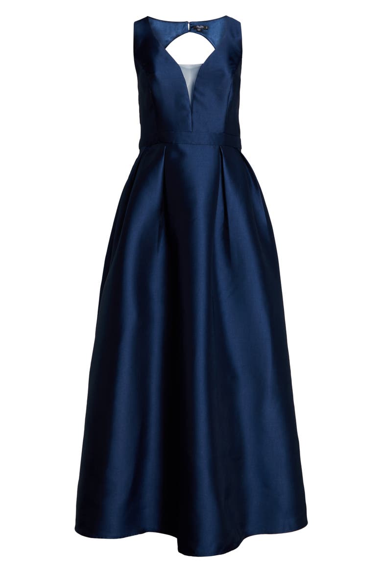 Perla Back Cutout Evening Dress, Alternate, color, NAVY