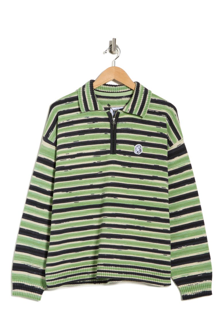 Curve Stripe Cotton Quarter Zip Graphic Sweater, Alternate, color, BLACK