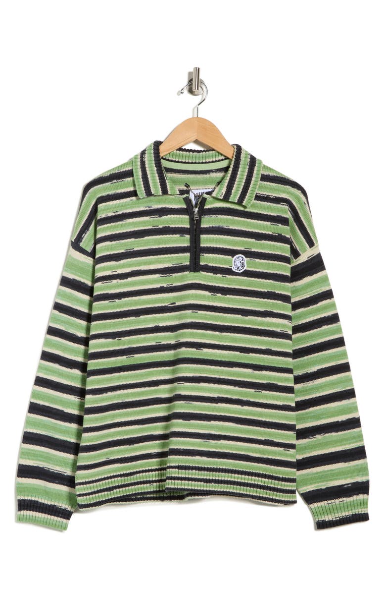 Billionaire Boys Club Curve Stripe Cotton Quarter Zip Graphic Sweater, Alternate, color, Black