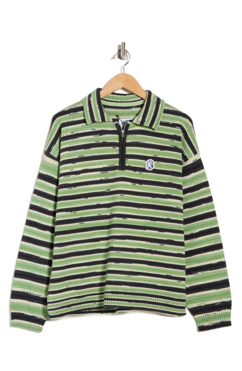 Curve Stripe Cotton Quarter Zip Graphic Sweater