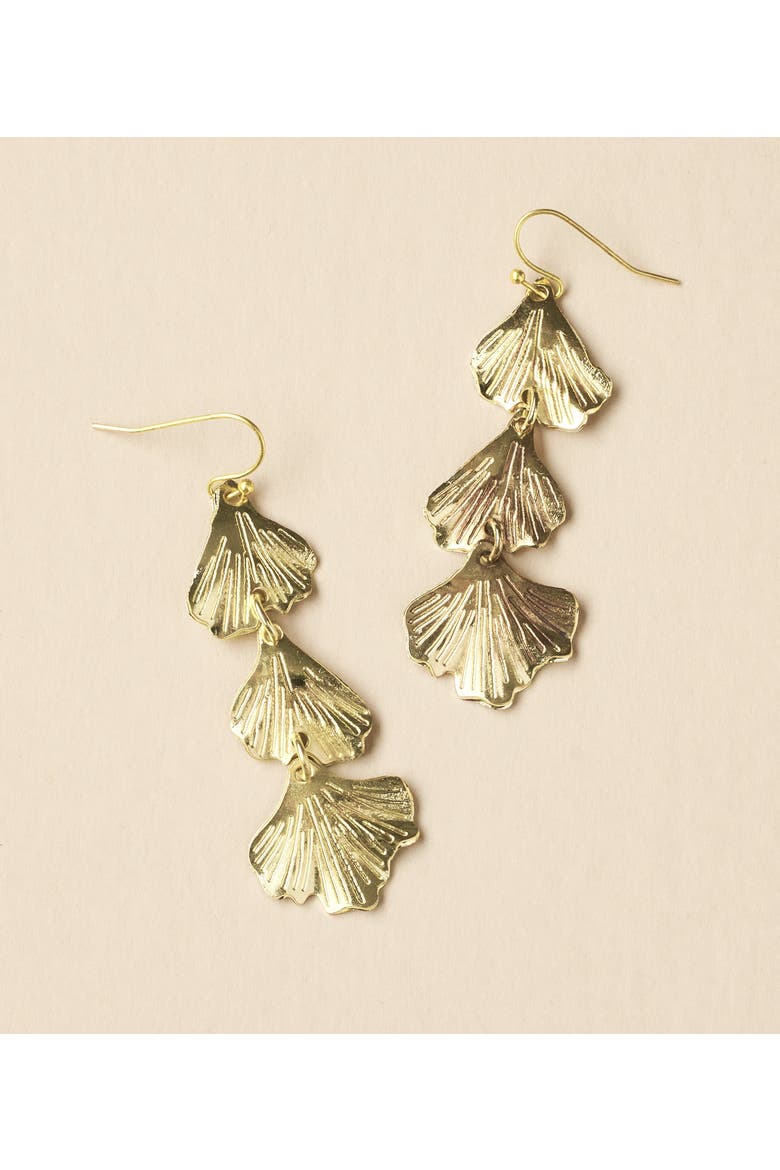 Sayuri Ginkgo Leaf Triple Drop Statement Earring, Alternate, color, Gold