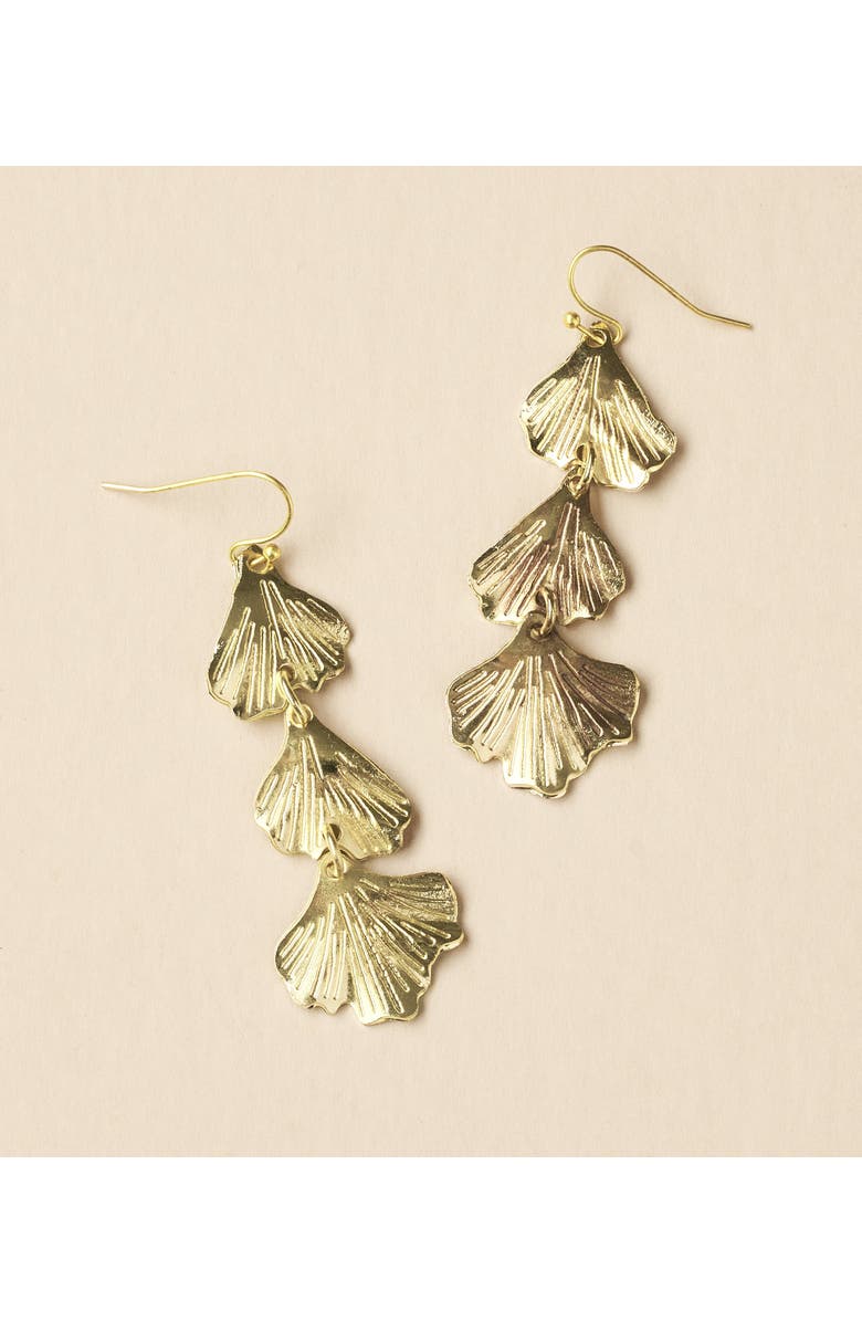 Matr Boomie Sayuri Ginkgo Leaf Triple Drop Statement Earring, Alternate, color, Gold