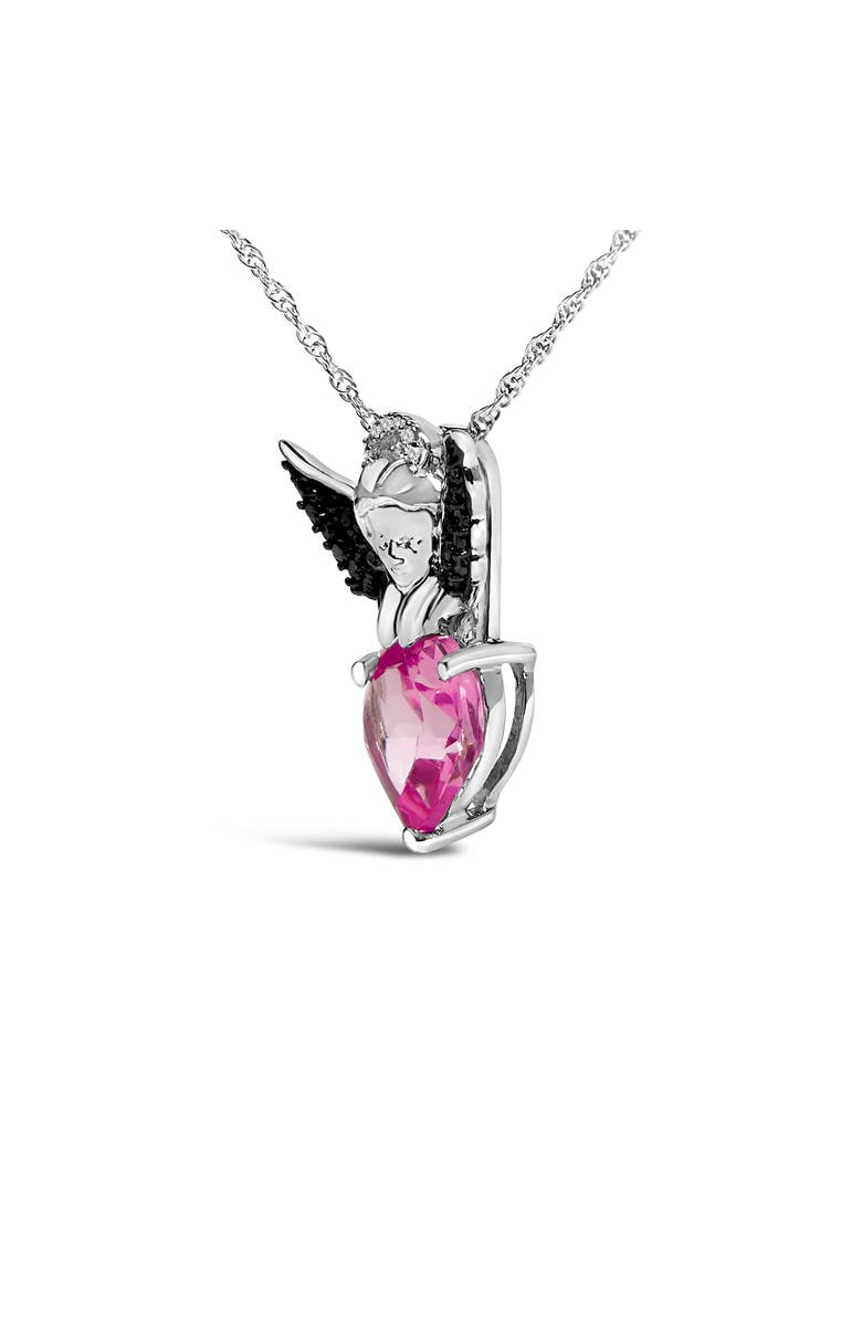 Haus of Brilliance Sterling Silver Diamond Accent & Created Pink Sapphire Angel Heart Pendant Necklace, Alternate, color, Silver