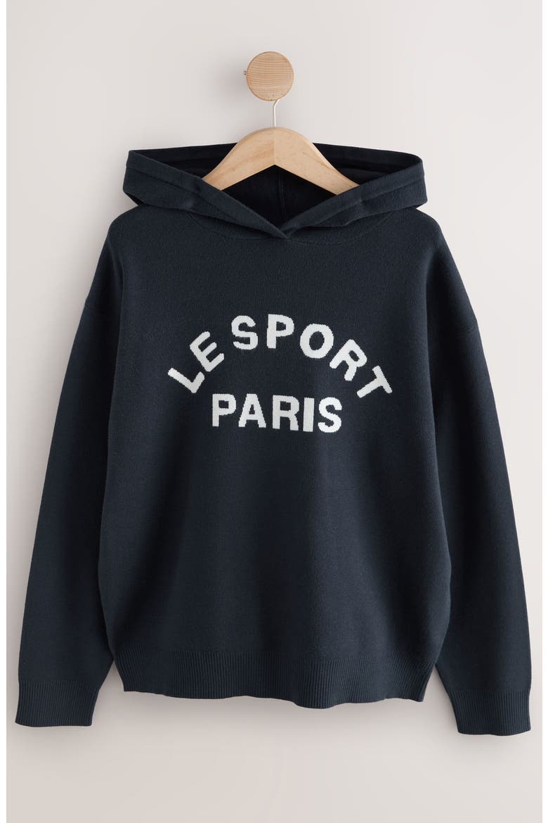 Intarsia Graphic Sweater Hoodie, Alternate, color, NAVY