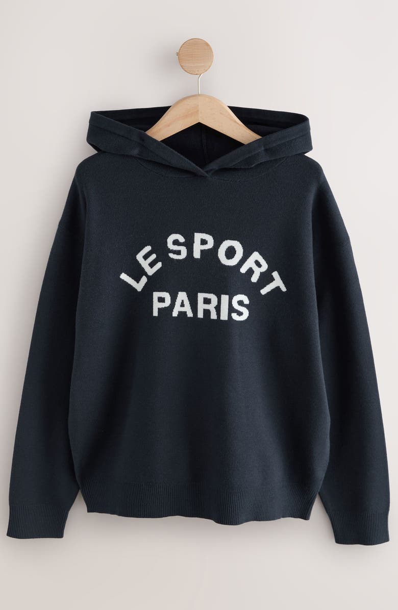 NEXT Intarsia Graphic Sweater Hoodie, Alternate, color, Navy