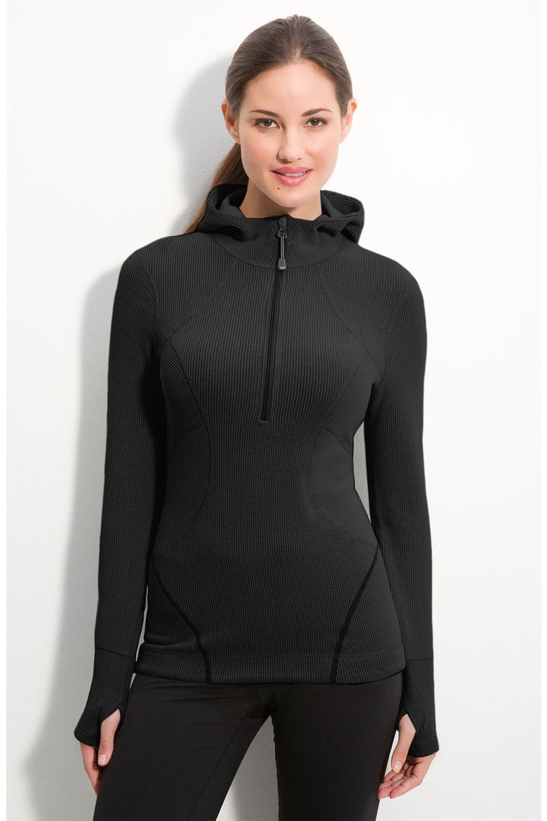 'Cozy Pinwale' Half Zip Hoodie, Main, color, BLACK