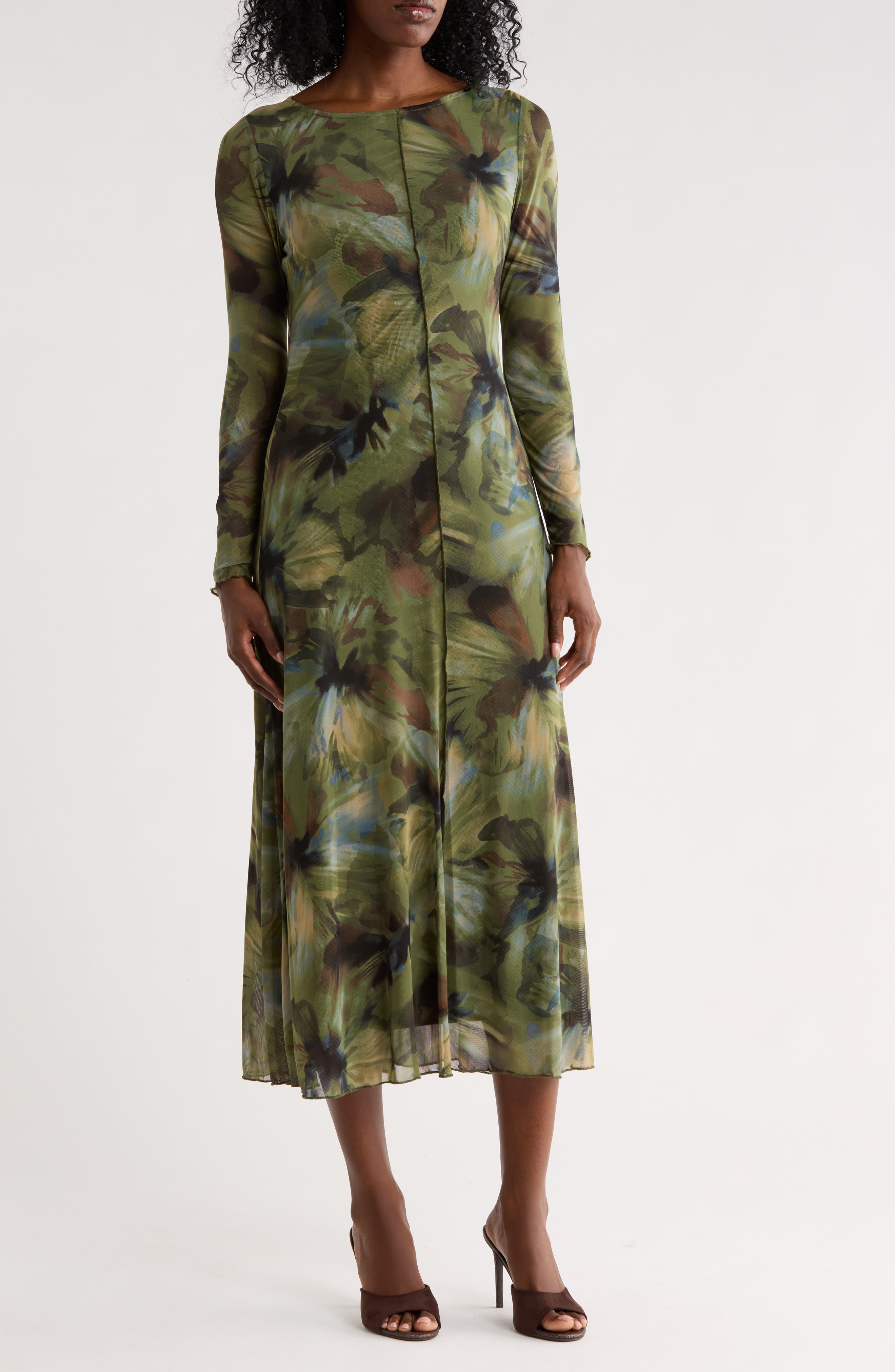 Floral Long Sleeve Mesh Dress
