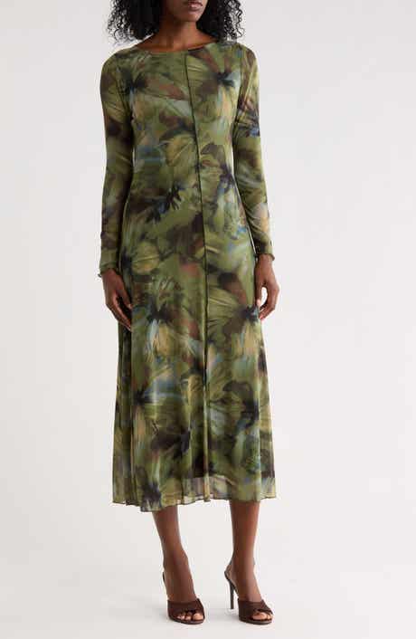 Floral Long Sleeve Mesh Dress
