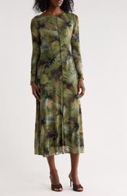 Connected Apparel Floral Long Sleeve Mesh Dress