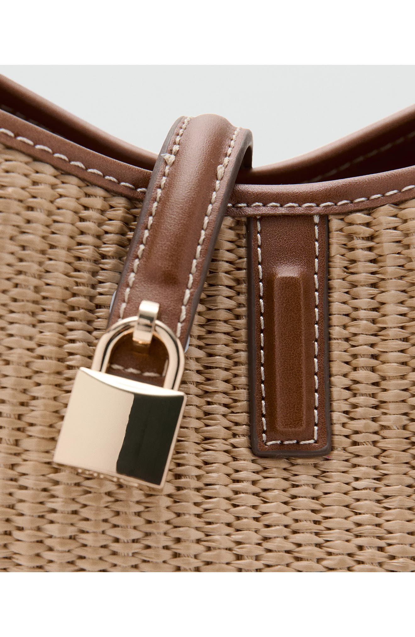 MANGO Contrasting Canvas & Faux Leather Bucket Bag, Alternate, color, Leather
