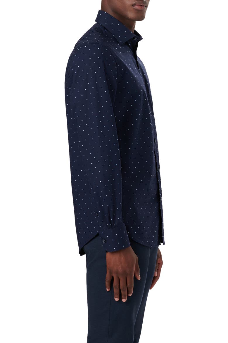 Shaped Fit Check Stretch Cotton Button-Up Shirt, Alternate, color, NAVY