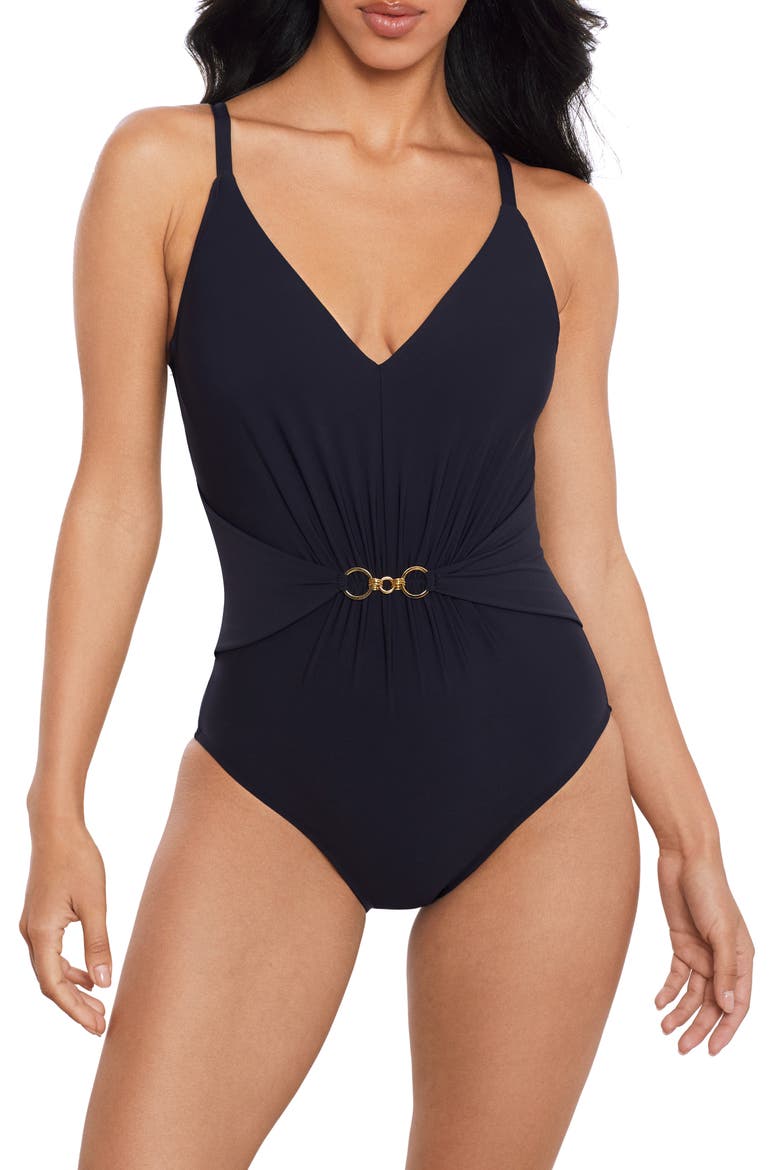 Gianna Chain Link One-Piece Swimsuit, Alternate, color, BLACK