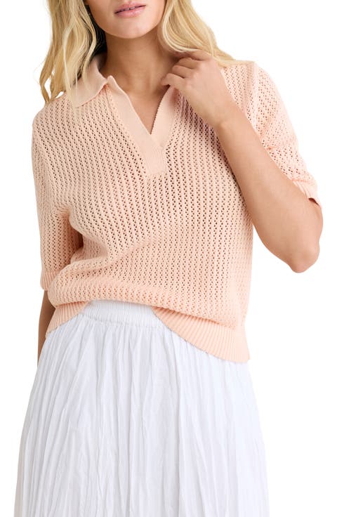 Open Stitch Polo Sweater