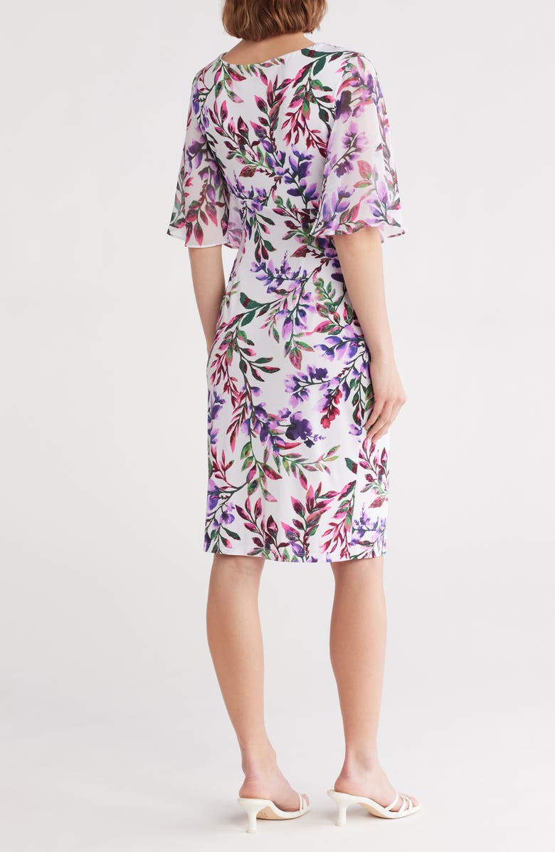 Connected Apparel Flutter Sleeve Faux Wrap Minidress, Alternate, color, Ivory/Berry