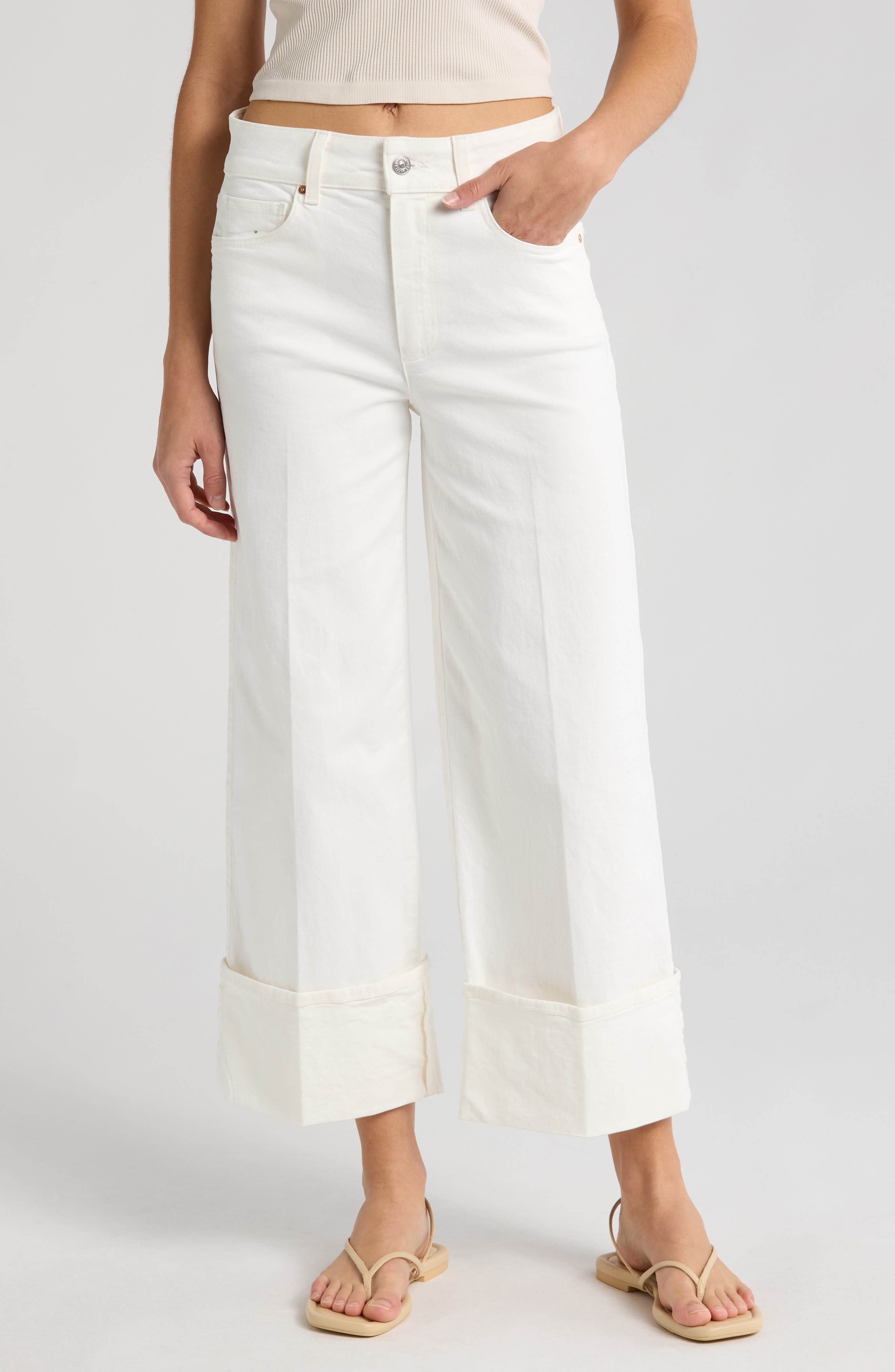 PAIGE Sasha Cuff High Waist Ankle Wide Leg Jeans
