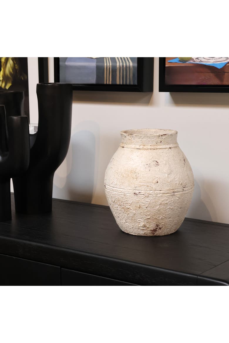 Elara Distressed Ceramic Decorative Vase, Alternate, color, Antique Brown