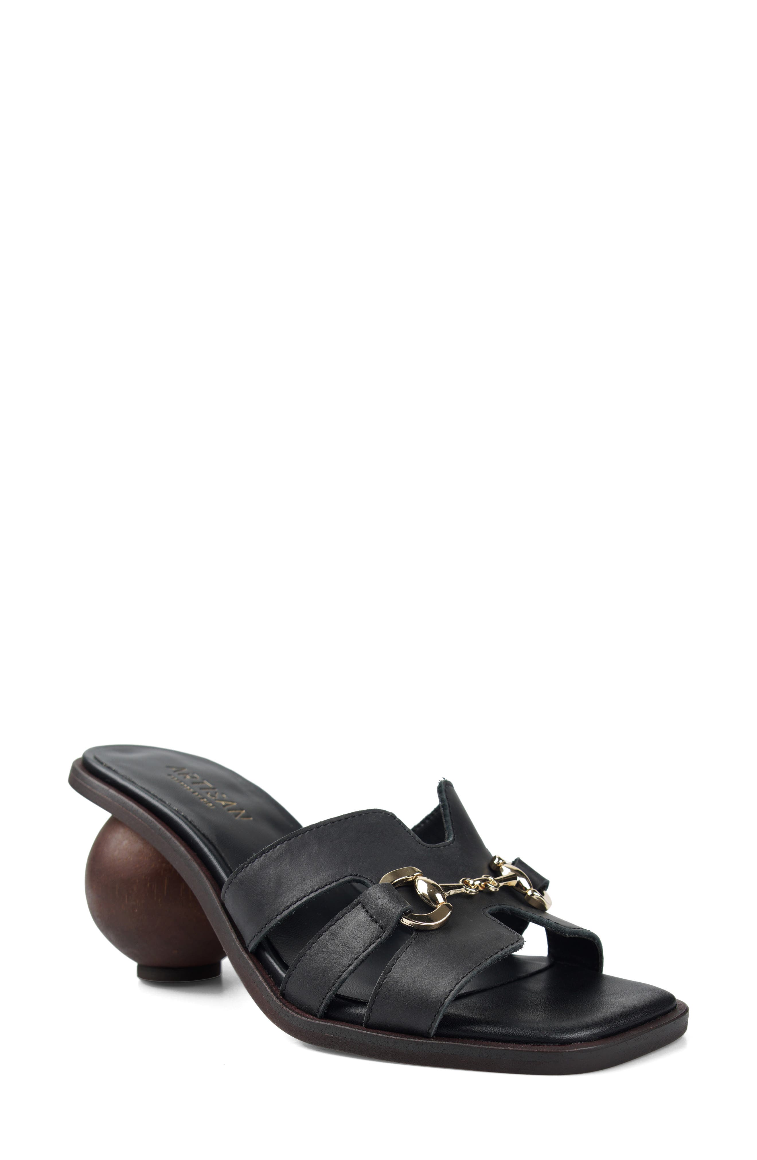 Franklynn Leather Slide Sandal, Main, color, BLACK LEATHER