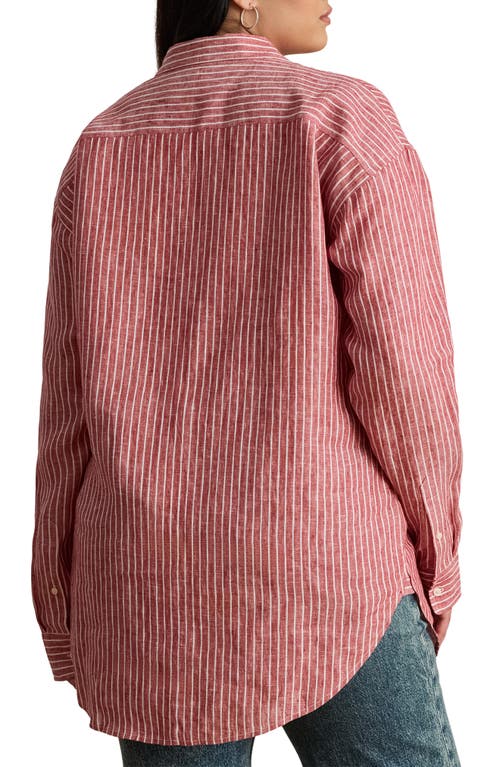 Ralph Lauren Lauren Relaxed Fit Stripe Linen Button-up Shirt In Pink