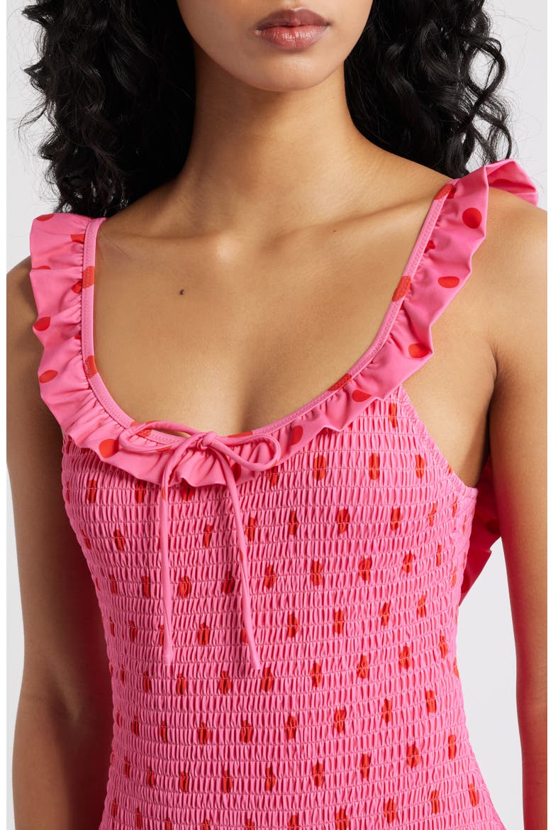 Cheyenne Smocked Ruffle One-Piece Swimsuit, Alternate, color, PINK