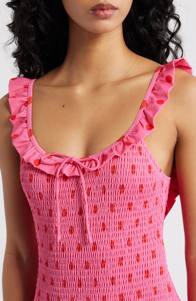 Damson Madder Cheyenne Smocked Ruffle One-Piece Swimsuit, Alternate, color, Pink