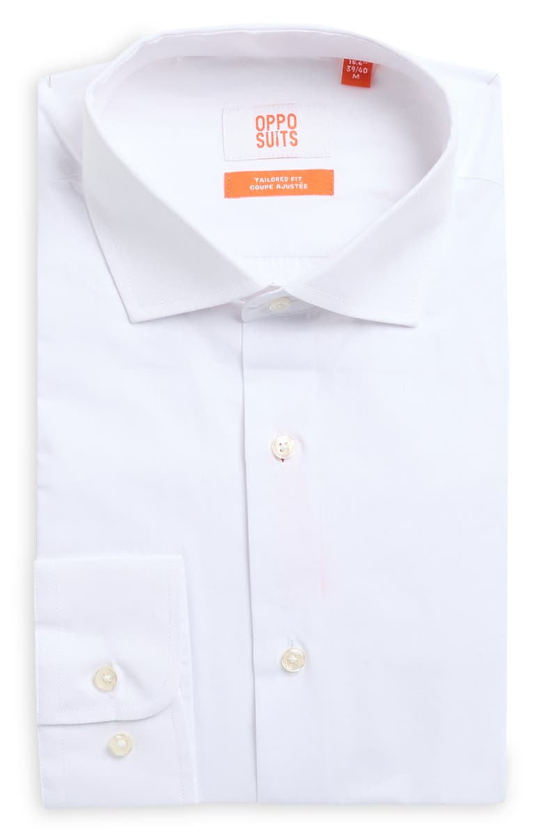 OppoSuits White Knight Modern Tailored Fit Wrinkle Resistant Button-Up Shirt, Alternate, color, White