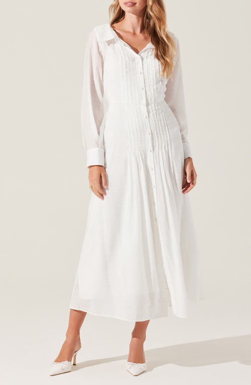 Astr The Label Diell Pintuck Detail Long Sleeve Shirtdress In White