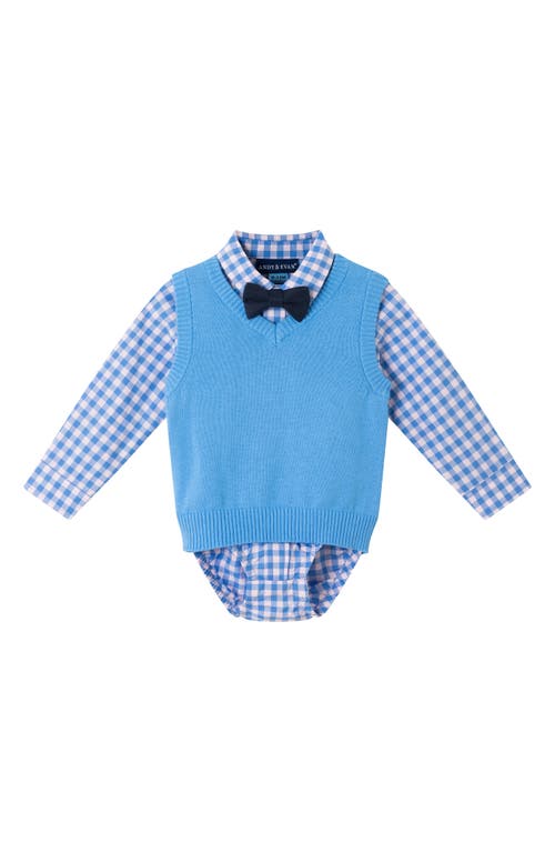 Andy & Evan Vest, Button-up Bodysuit, Pants & Bow Tie Set In Mid Blue