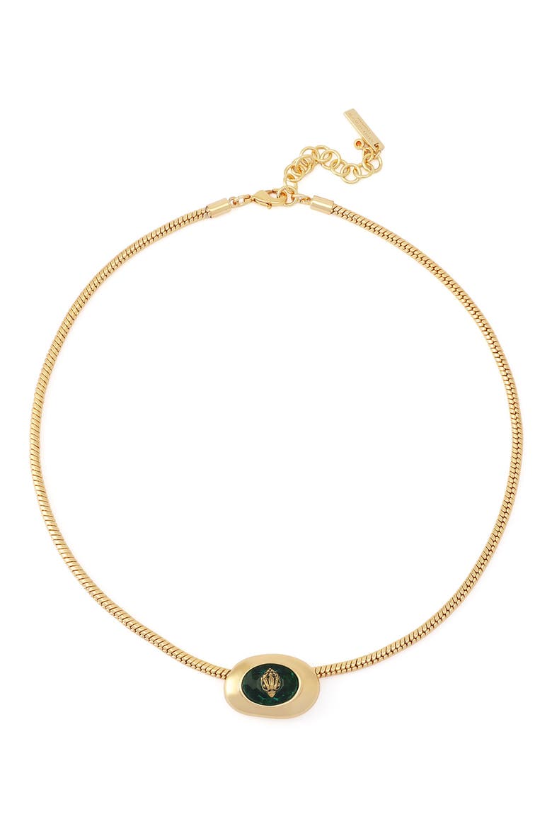 Bezel Stone Short Pendant Necklace, Alternate, color, GREEN