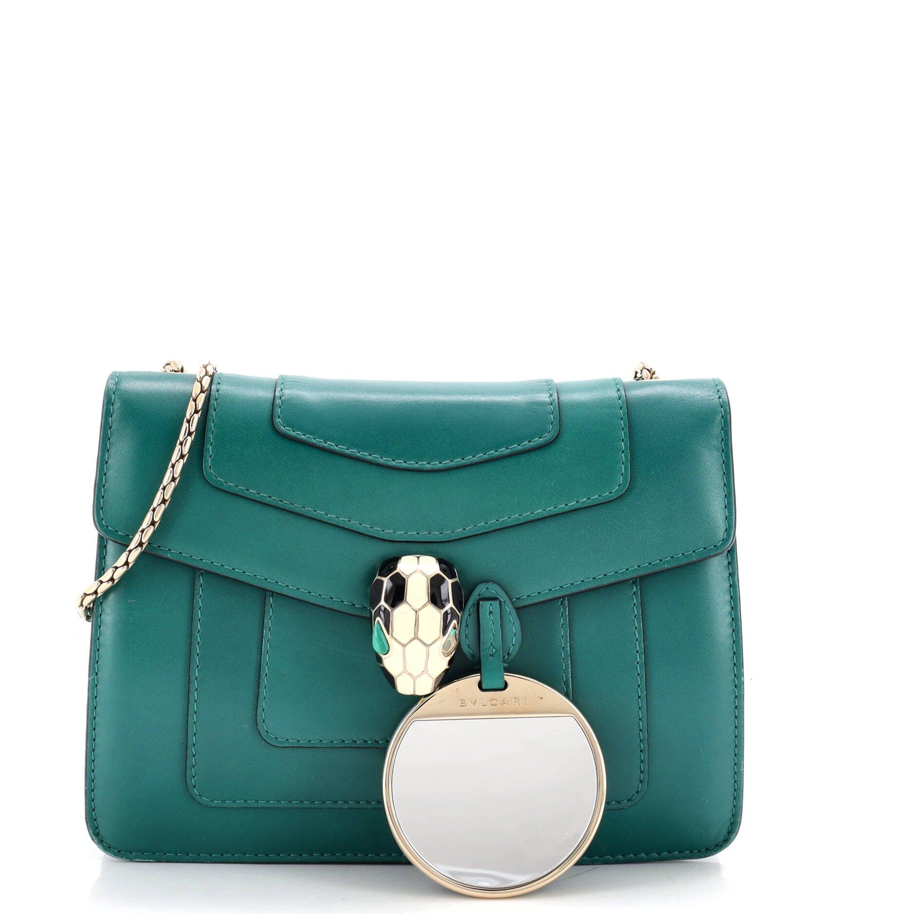 Serpenti Forever Square Shoulder Bag Leather Small, Alternate, color, Green