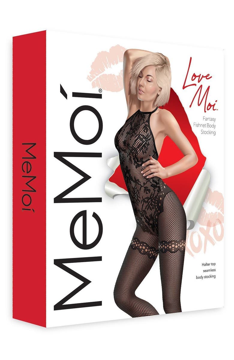 MeMoi Fantasy Floral Fishnet Halter Neck Catsuit, Alternate, color,