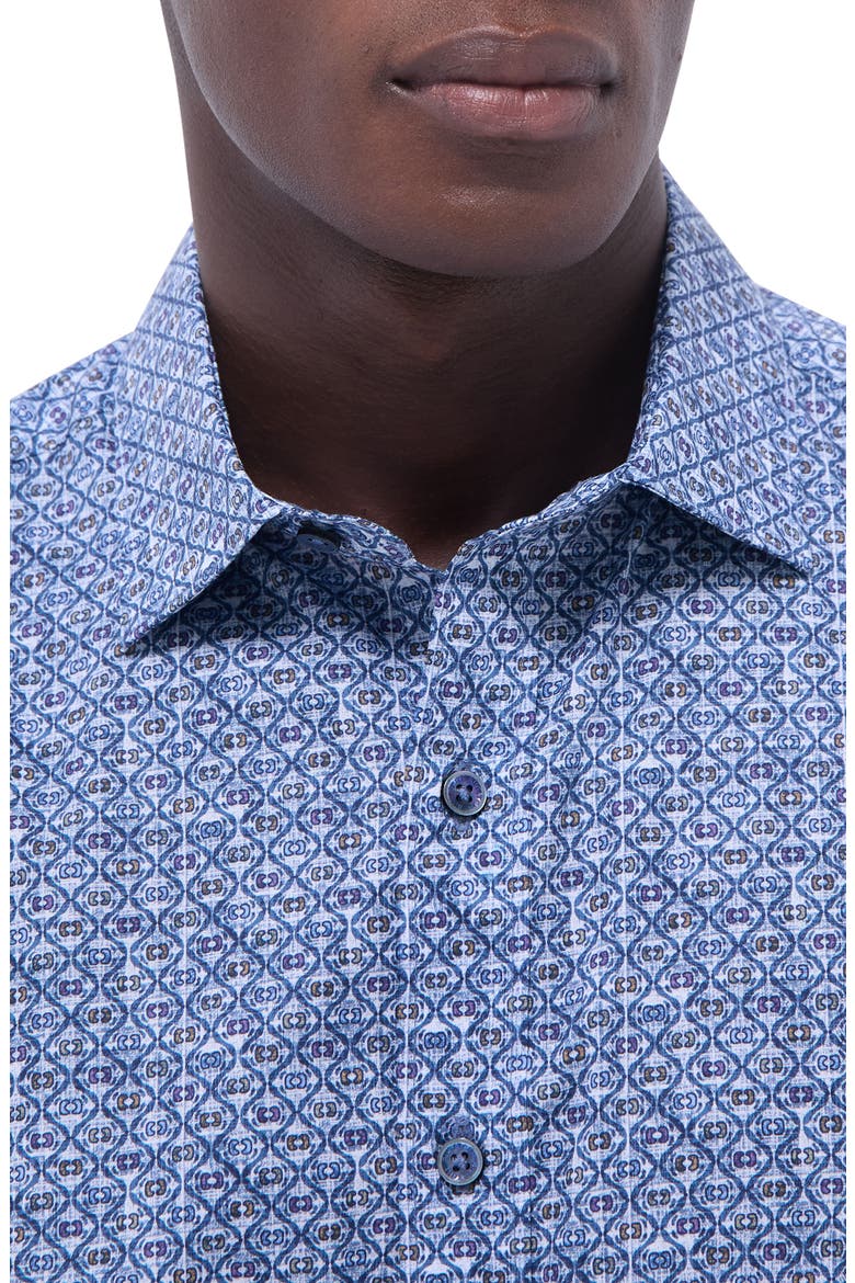Axel Ogee Print Shaped Fit Stretch Cotton Button-Up Shirt, Alternate, color, STEEL