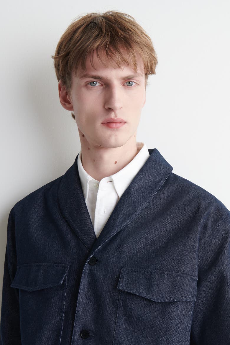 Shawl-collar Denim-effect Shirt Jacket, Alternate, color, INDIGO