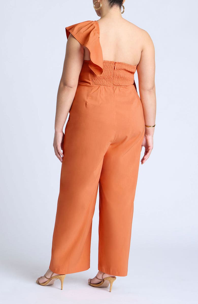 ELOQUII Ruffle One-Shoulder Wide Leg Jumpsuit, Alternate, color, 