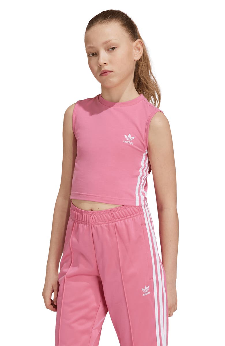 adidas Kids' 3-Stripes Crop Tank, Alternate, color, 