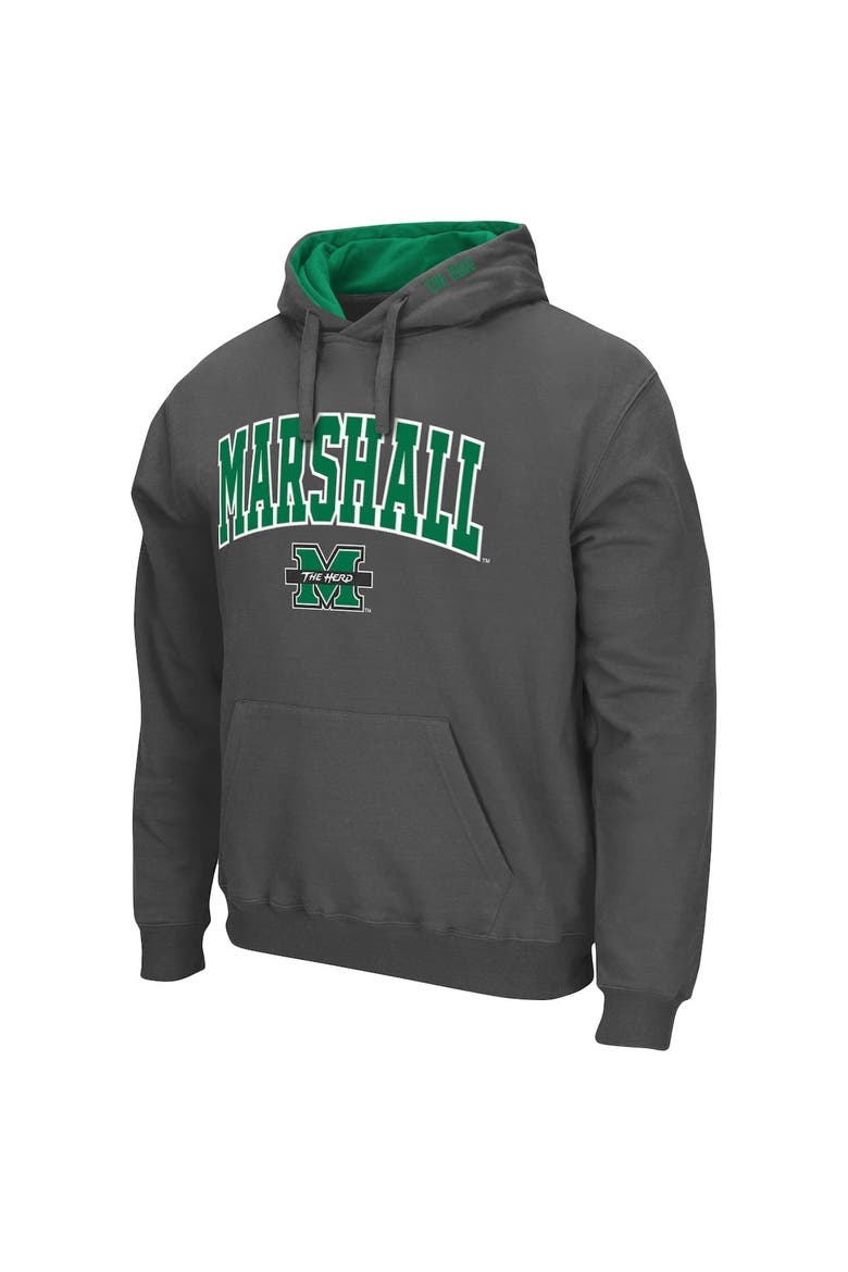 Men's Colosseum Charcoal Marshall Thundering Herd Arch and Logo Pullover Hoodie, Alternate, color, Charcoal