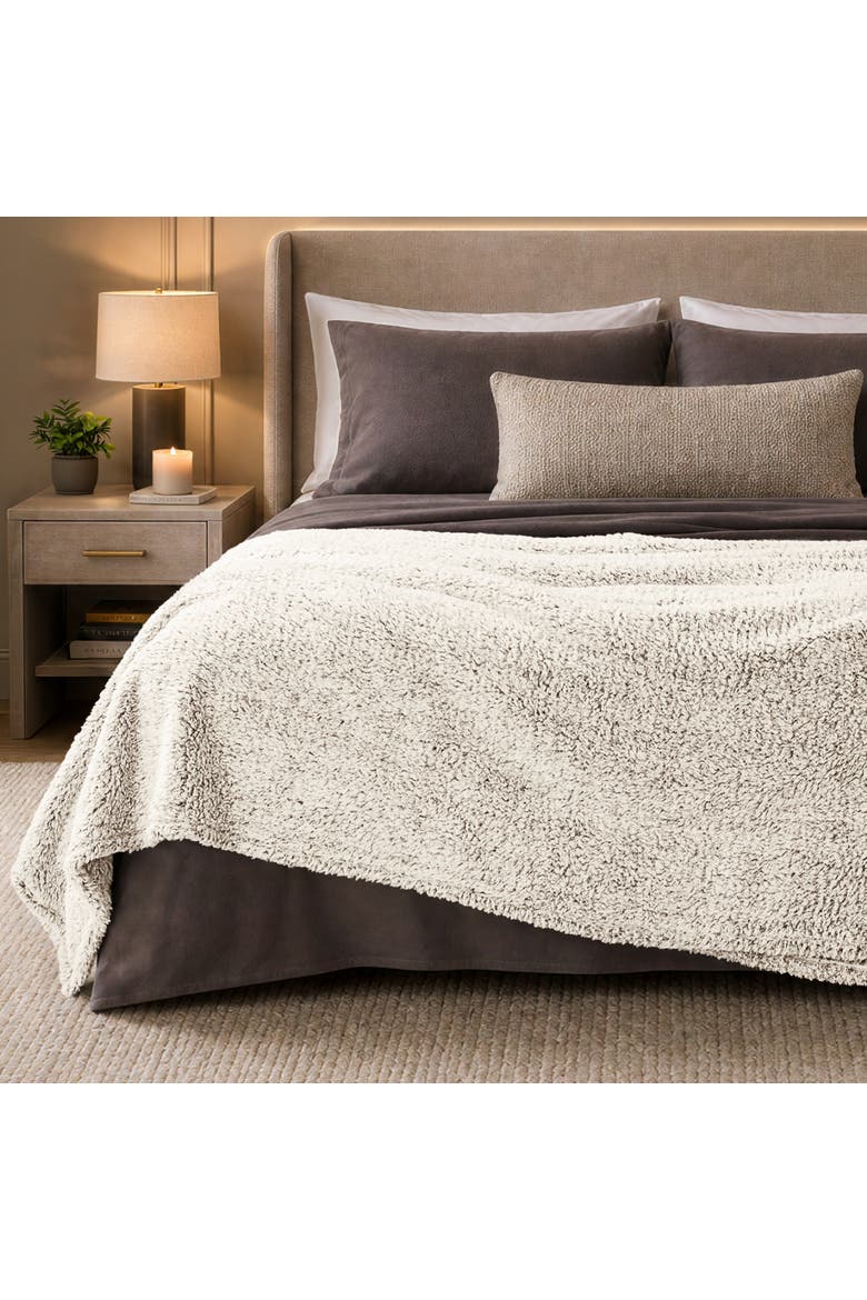 Tipped Faux Shearling Throw Blanket, Alternate, color, Oyster