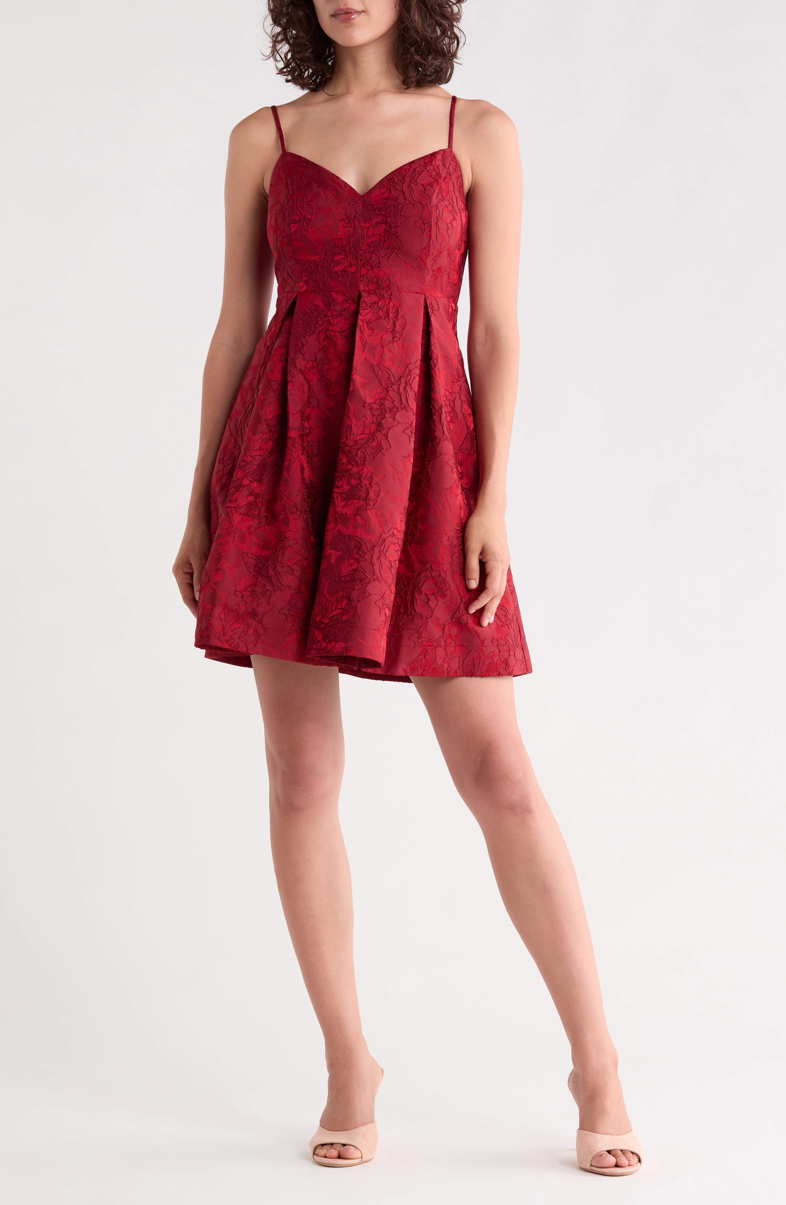 Chelsea28 Floral Jacquard Fit & Flare Minidress In Red Cinder