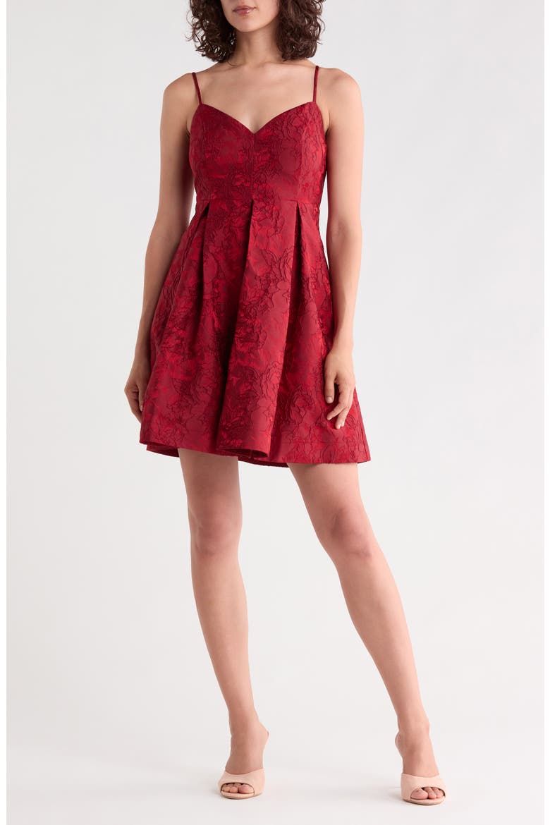 Floral Jacquard Fit & Flare Minidress, Main, color, RED CINDER