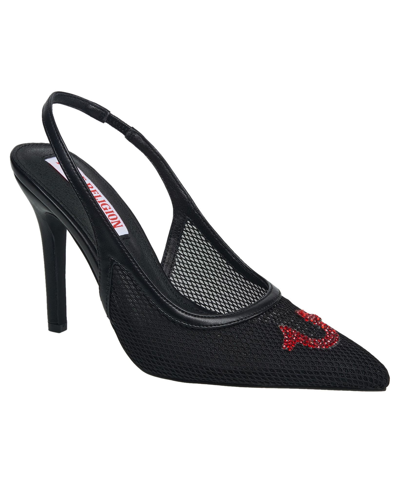 Ella Mesh Horseshoe Logo Heel, Main, color, Black