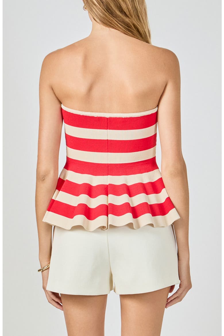 Stripe Strapless Knit Peplum Top, Alternate, color, RED/ CREAM