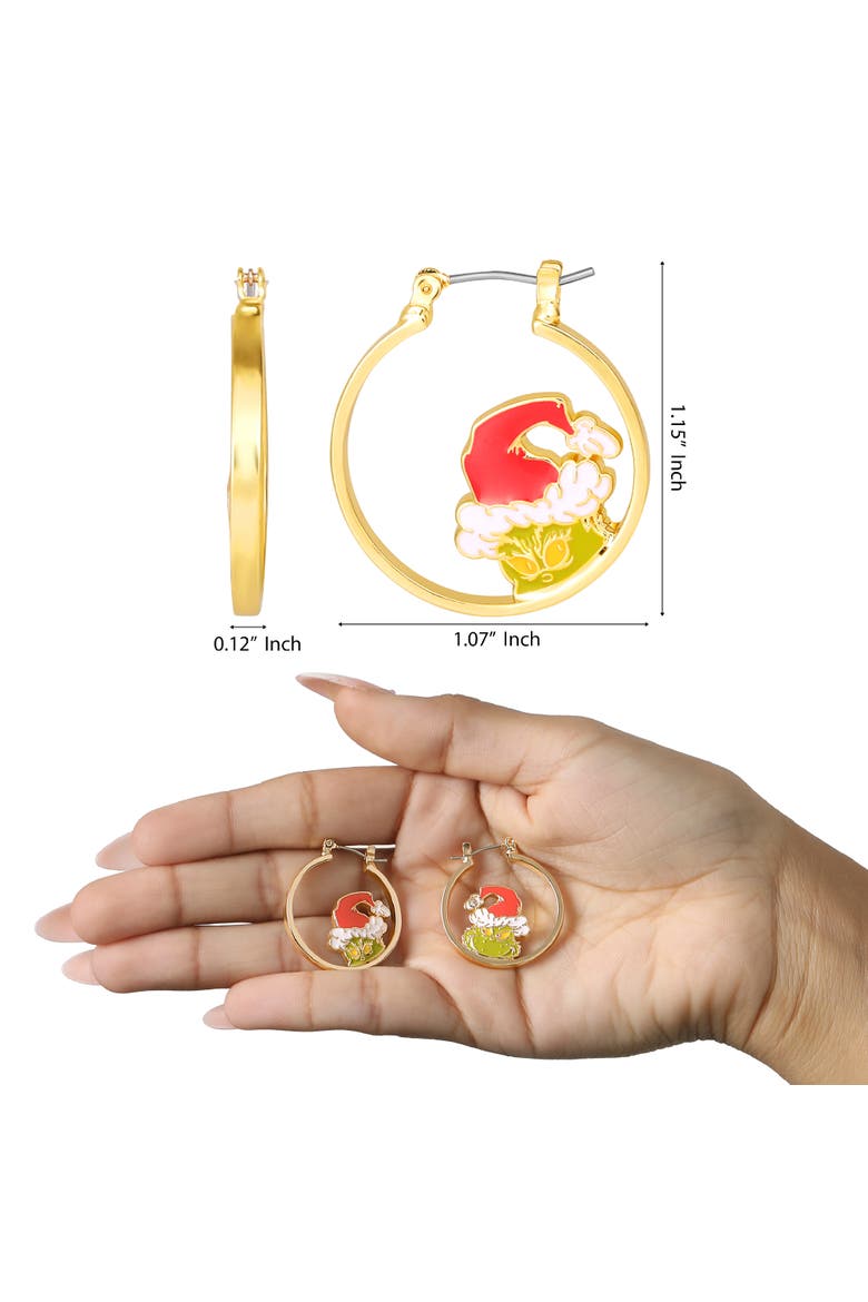 The Grinch Earrings for Women Official License, Mismatched Hoops, Alternate, color, Gold